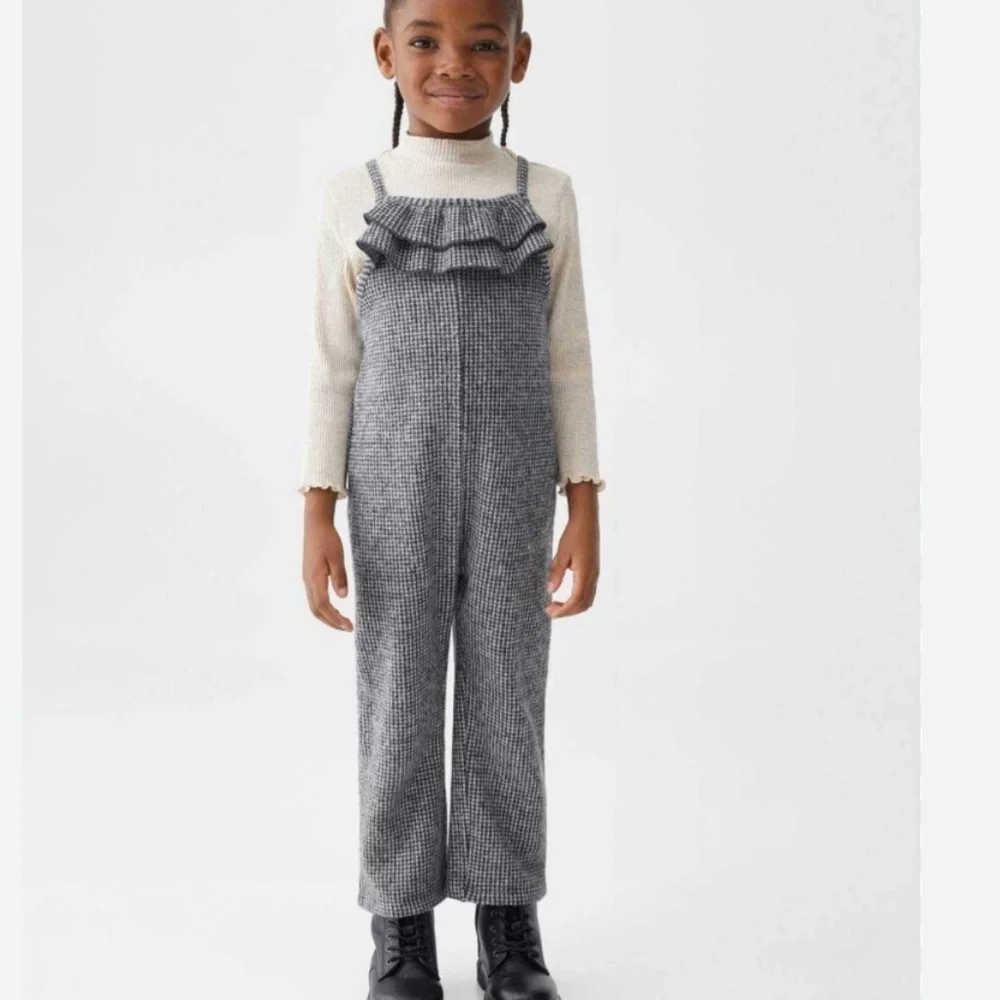 Mango Houndstooth Ruffle Overalls - 2T - Picture 1 of 5